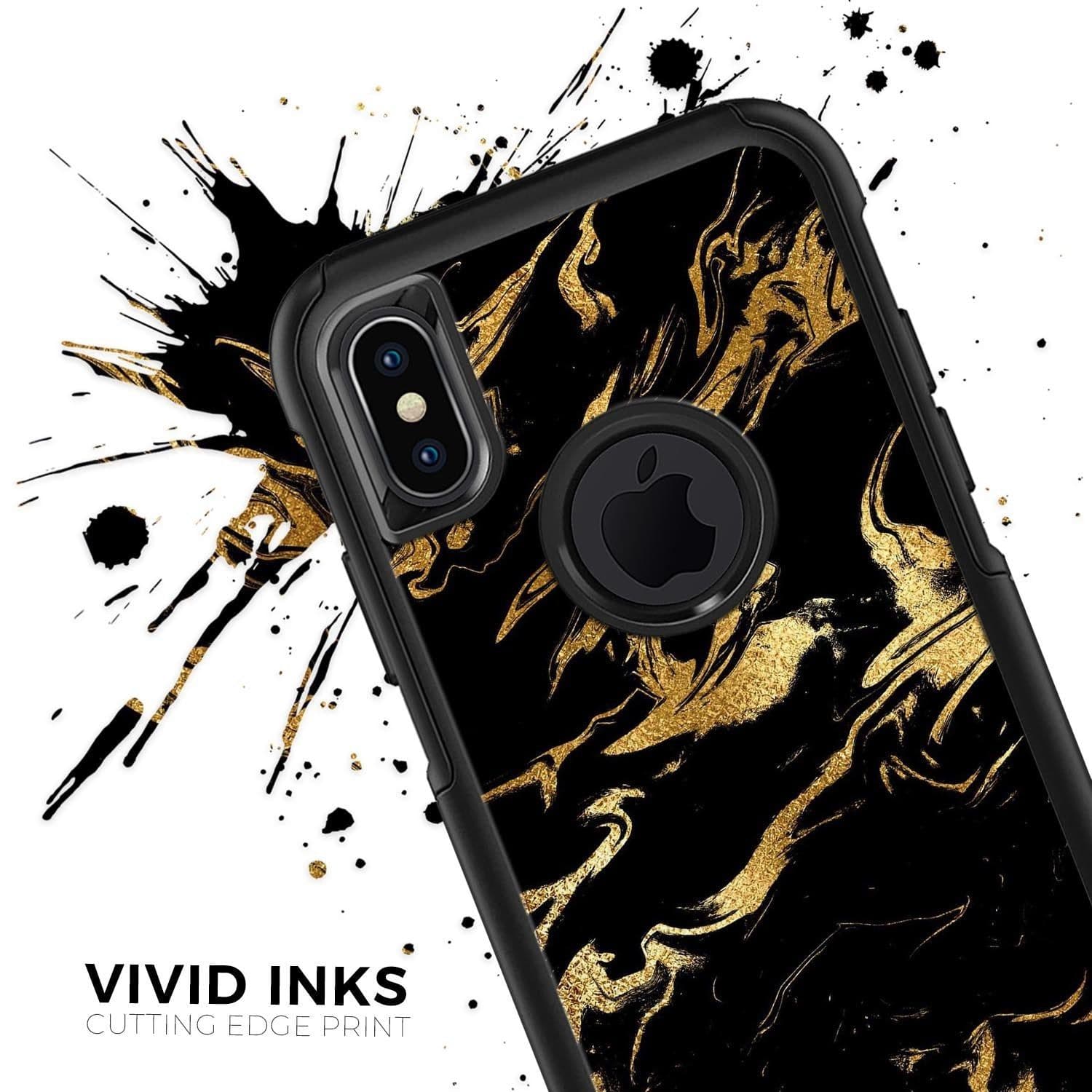 image-Black & Gold Marble Swirl V11 - Skin Kit for the iPhone OtterBox Cases