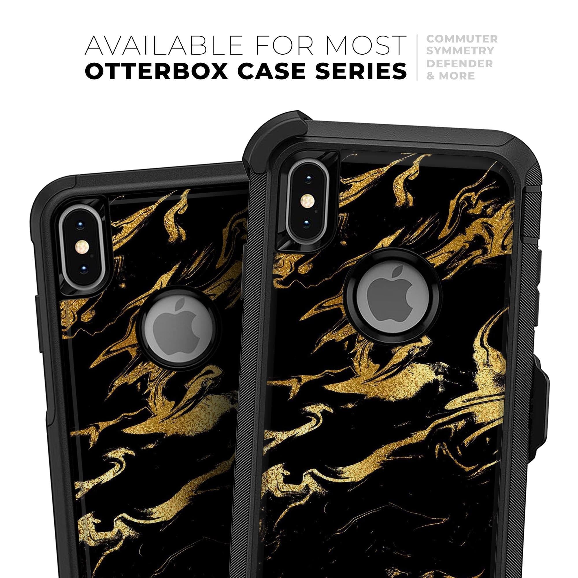 image-Black & Gold Marble Swirl V11 - Skin Kit for the iPhone OtterBox Cases