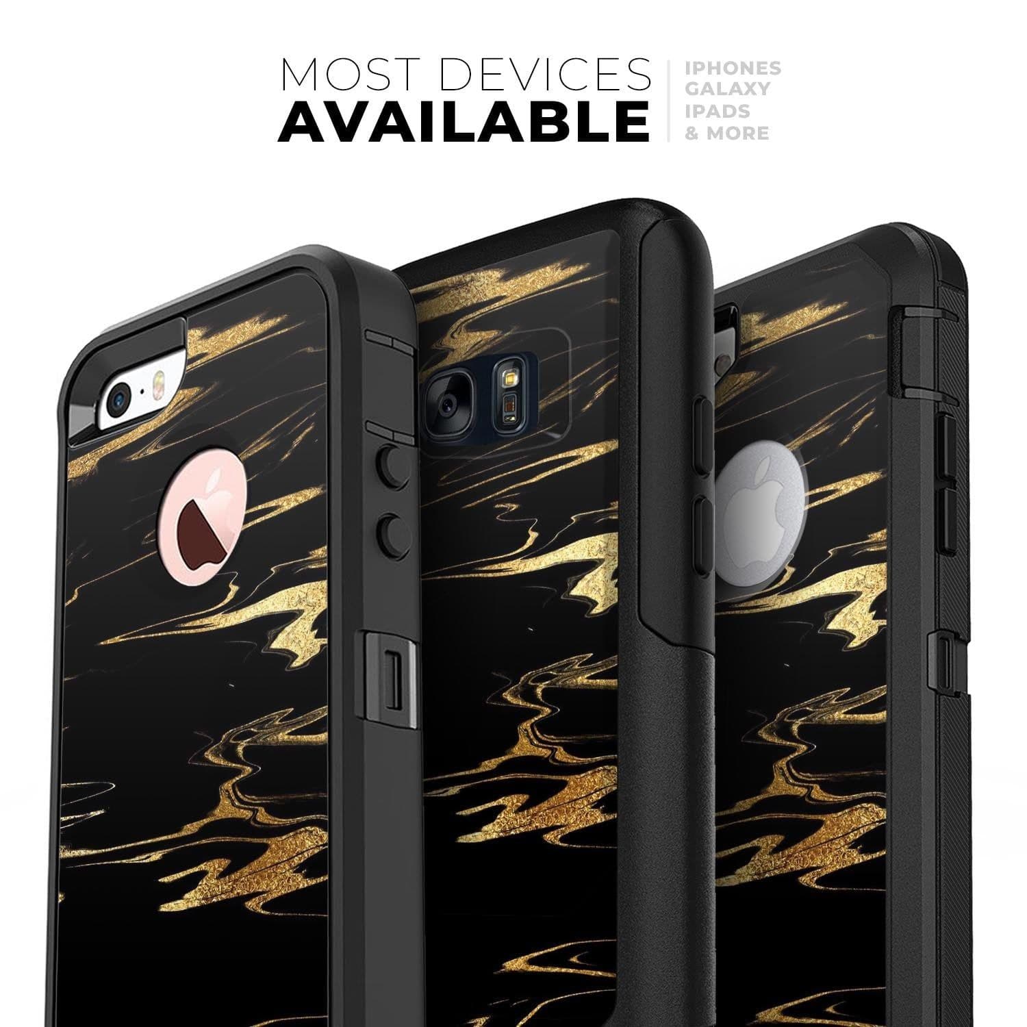 image-Black & Gold Marble Swirl V2 - Skin Kit for the iPhone OtterBox Cases