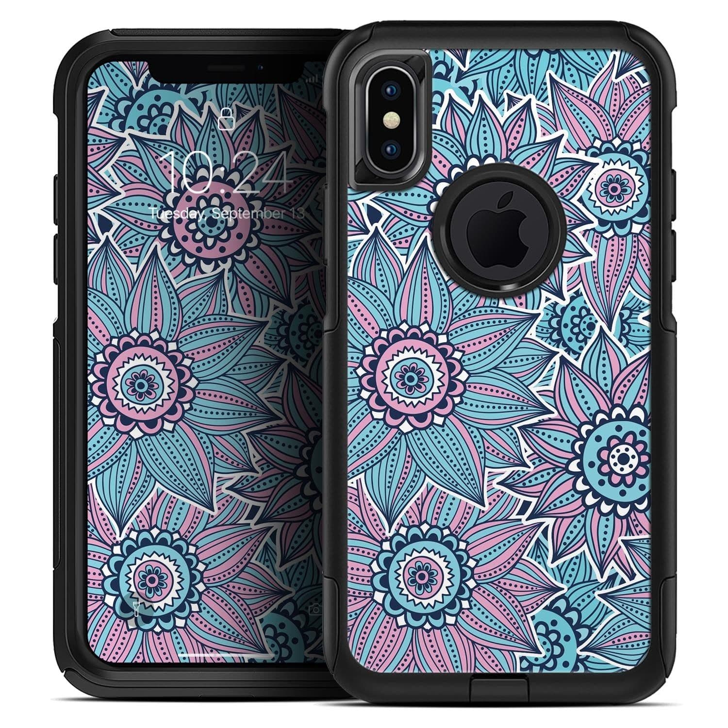image-Pink & Blue Flowered Pattern - Skin Kit for the iPhone OtterBox Cases