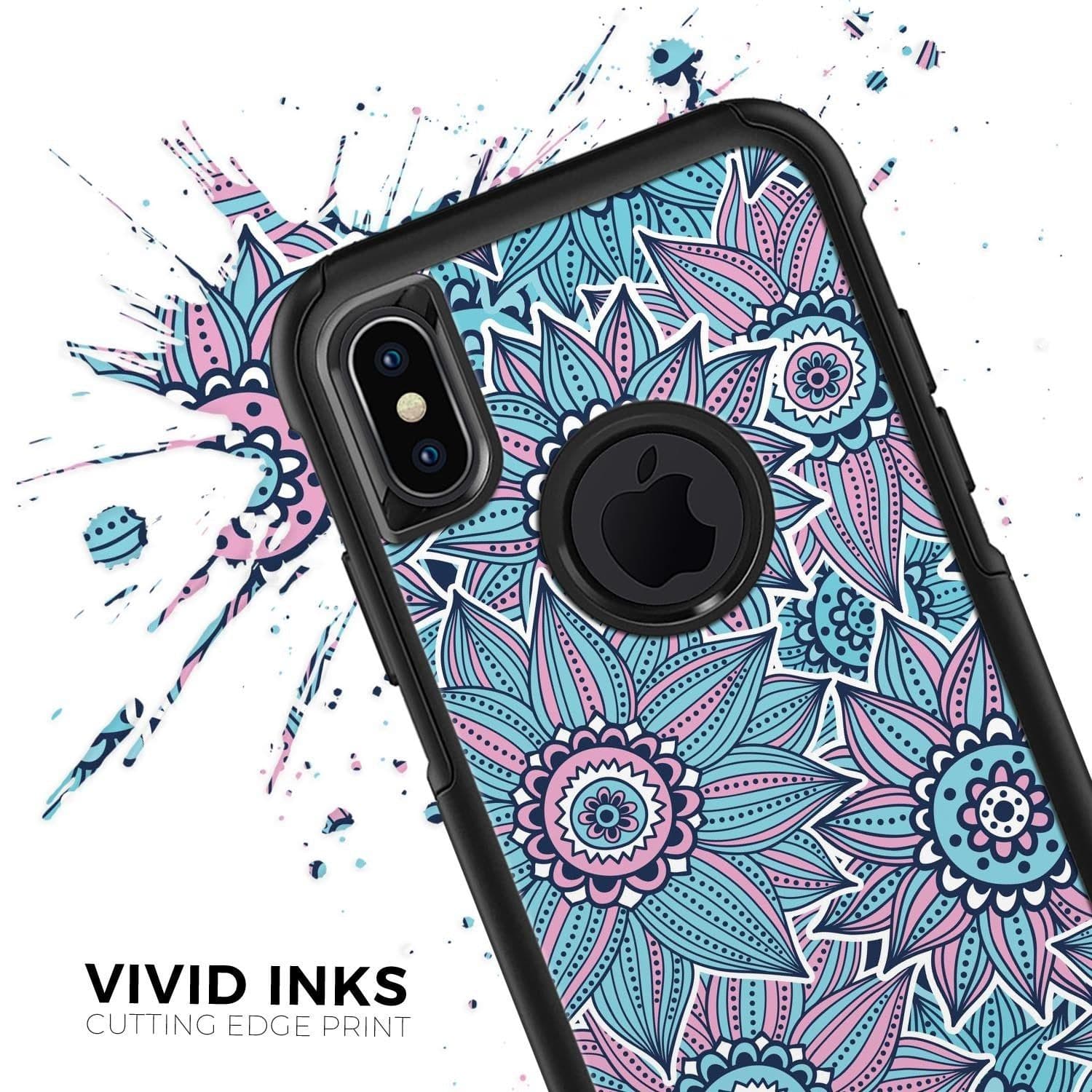 image-Pink & Blue Flowered Pattern - Skin Kit for the iPhone OtterBox Cases