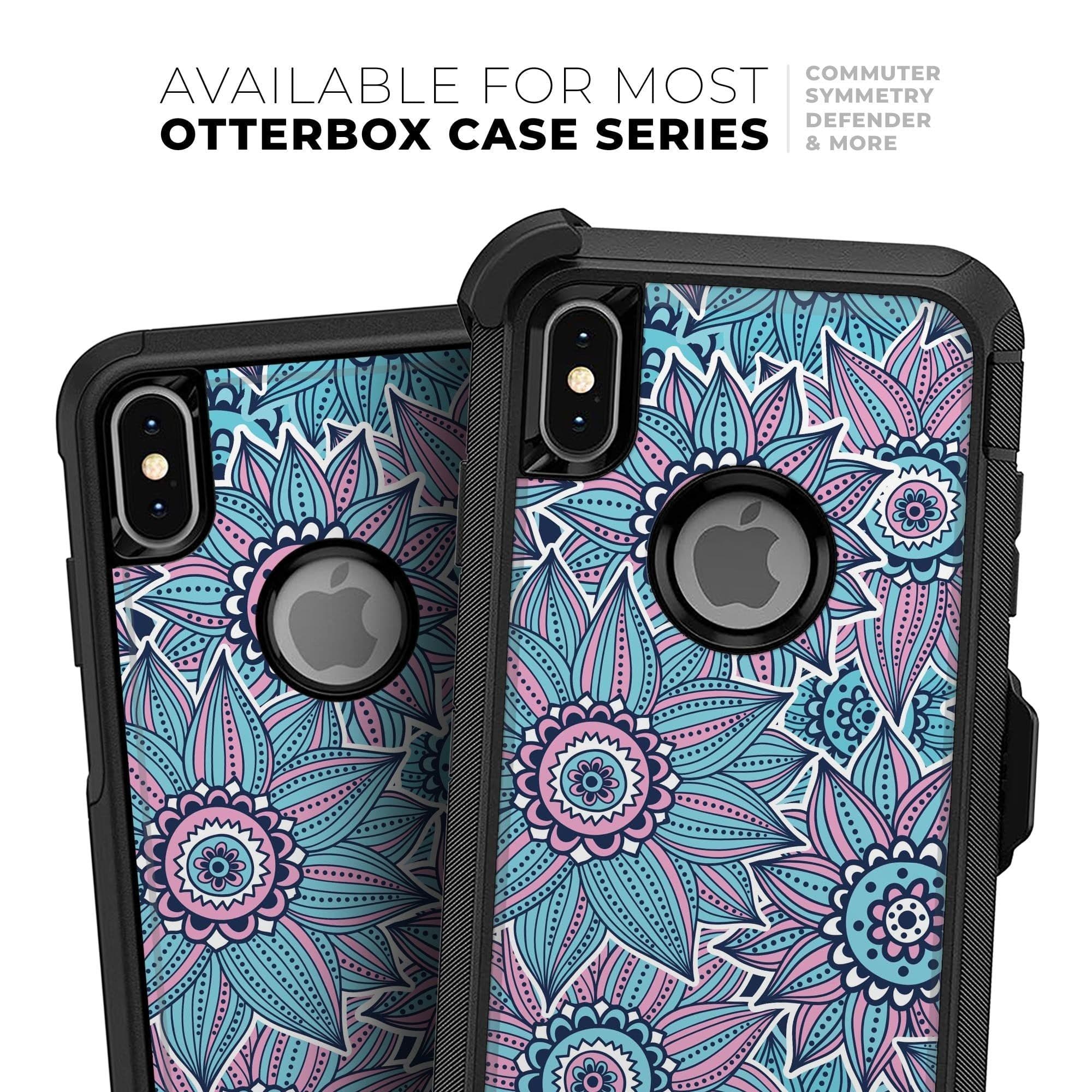 image-Pink & Blue Flowered Pattern - Skin Kit for the iPhone OtterBox Cases