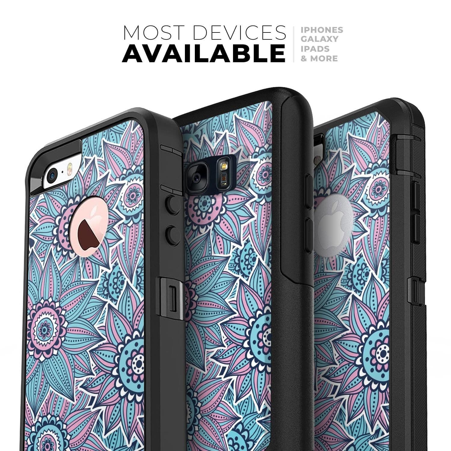 image-Pink & Blue Flowered Pattern - Skin Kit for the iPhone OtterBox Cases
