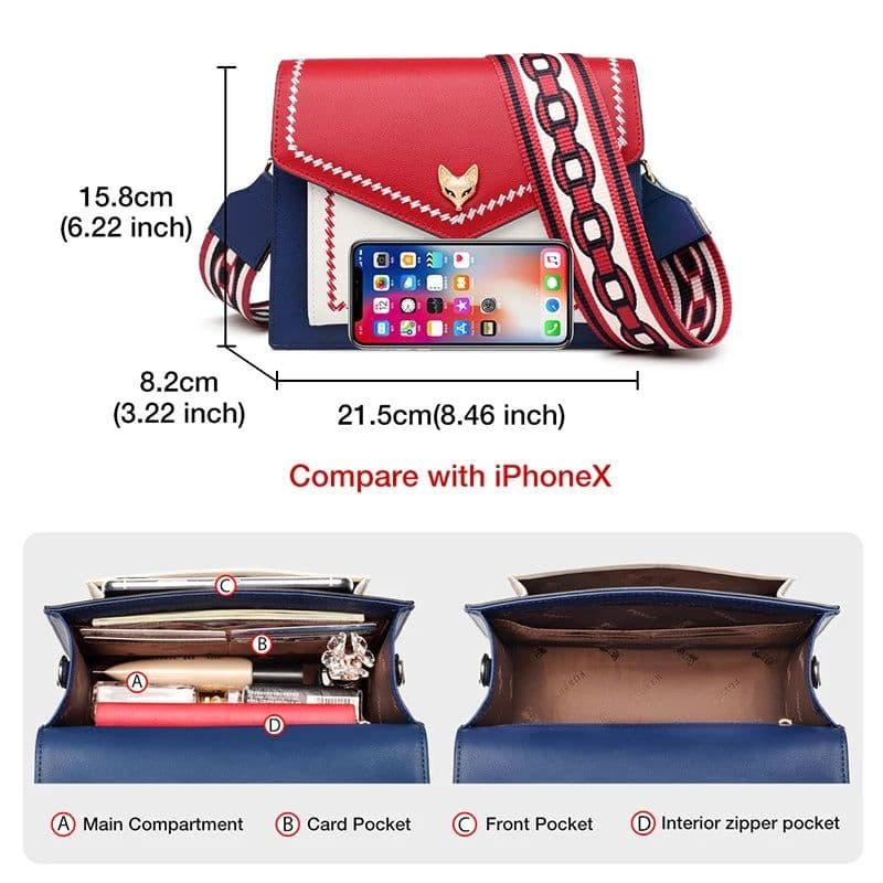 image-FOXER Brand Women Messenger Crossbody Bag Lady Colorful Panelled Flap Designer Shoulder Bag Fashion Split Leather Bag For Female