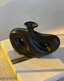 image-Handmade Contemporary Abstract Ceramic Black Flower Vase - Decorative