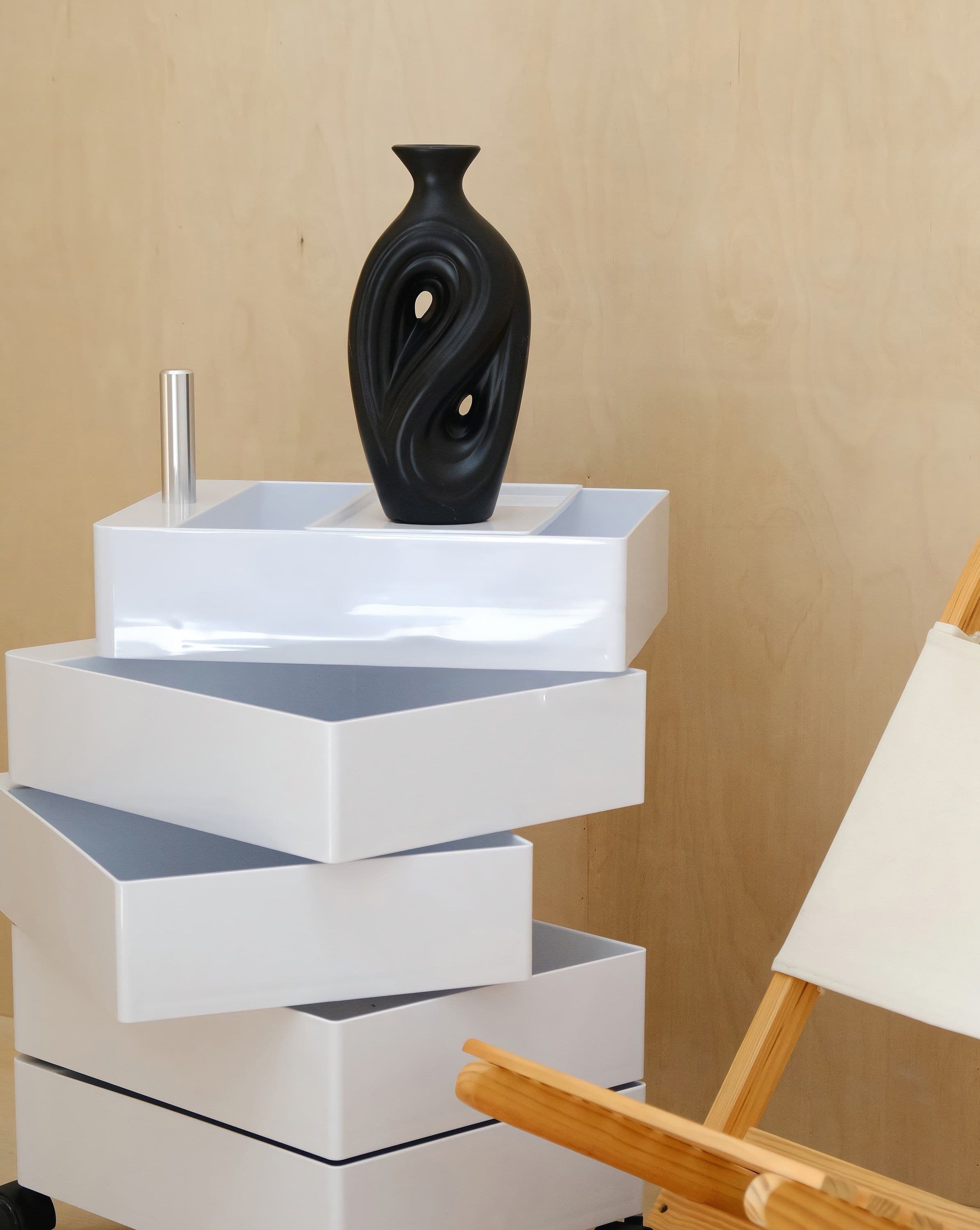 image-Handmade Contemporary Abstract Ceramic Black Flower Vase - Decorative