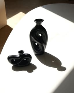 image-Handmade Contemporary Abstract Ceramic Black Flower Vase - Decorative