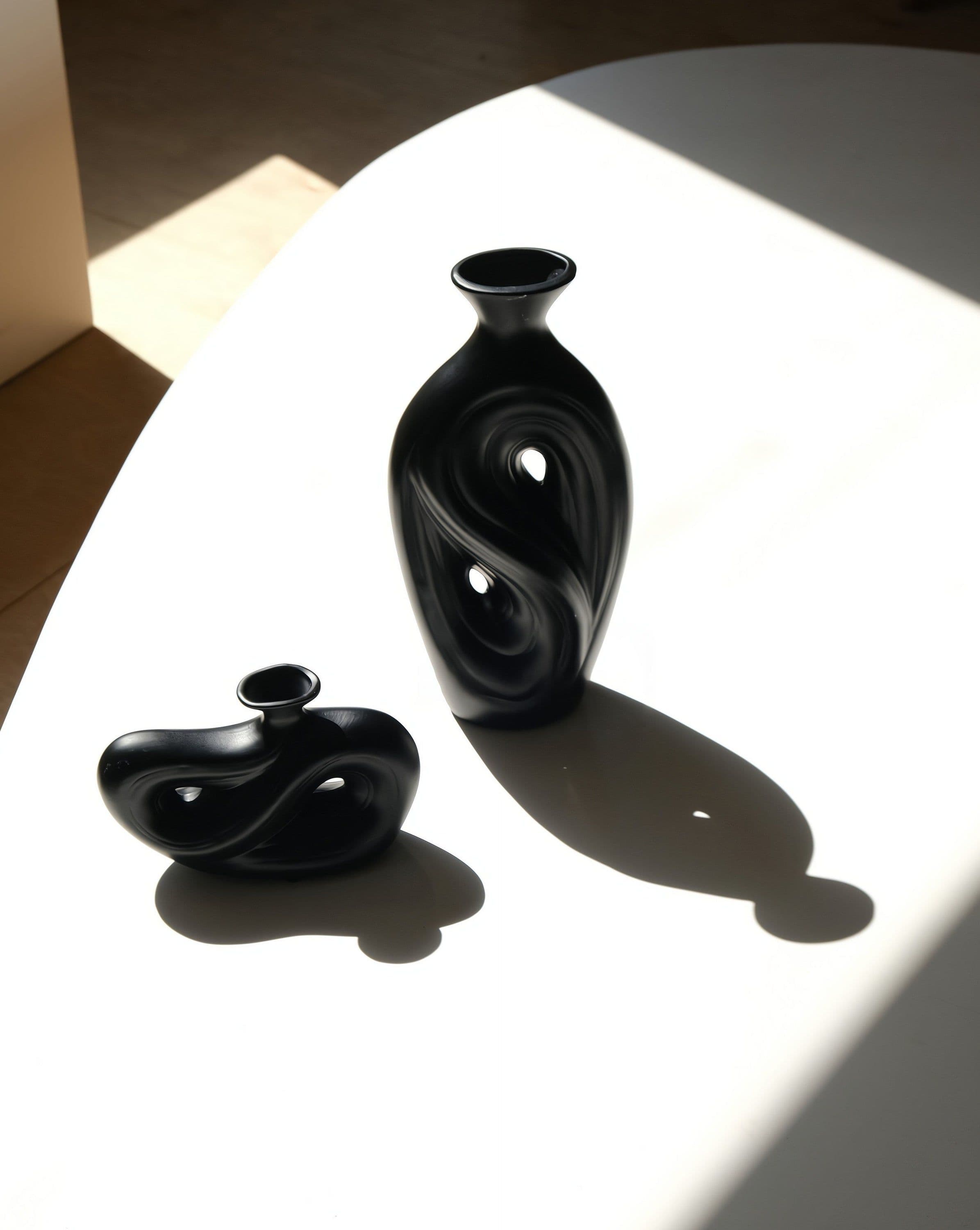 image-Handmade Contemporary Abstract Ceramic Black Flower Vase - Decorative