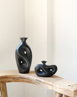 image-Handmade Contemporary Abstract Ceramic Black Flower Vase - Decorative