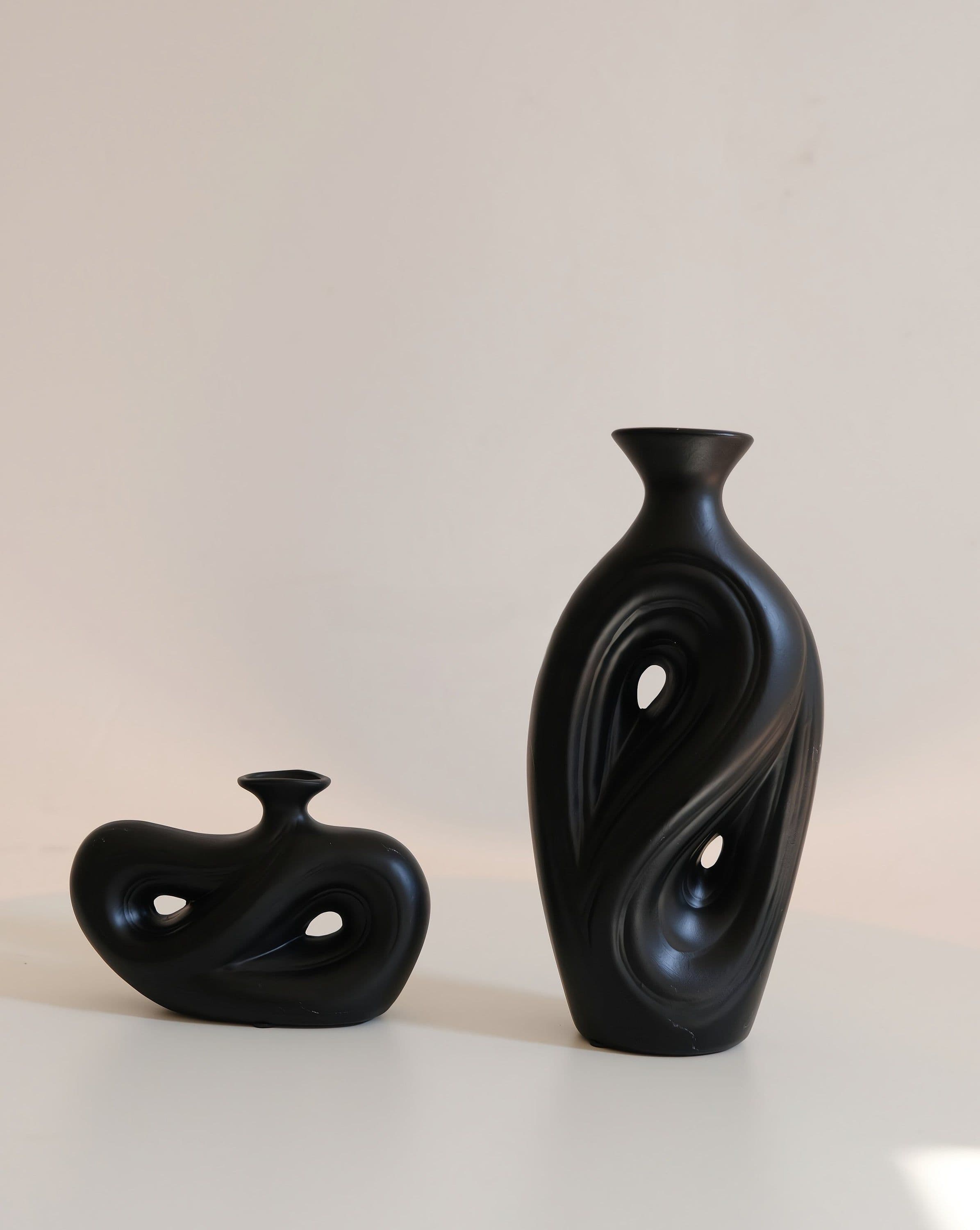 image-Handmade Contemporary Abstract Ceramic Black Flower Vase - Decorative