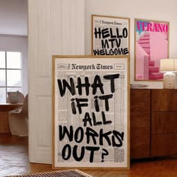 image-1PCS Modern Poster - "What If Everything Goes Well?" Black Positive Quote Printed on Newspaper Background, Decorative Poster