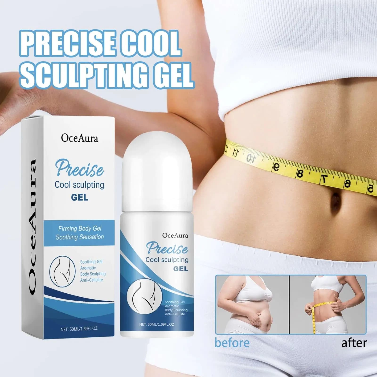 image-Oceaura 50ml Shaping Body Gel Roller Ball Slimming Firming Thigh Waist Fat Burning Weight Lose Body Care Body Sculpting Gel