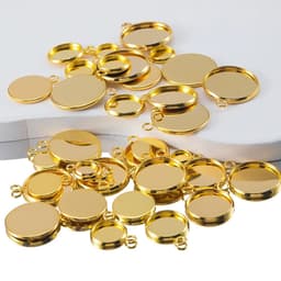 image-20pcs Gold Color Stainless Steel Cabochon Base Pendant Setting Blank Round Tray for DIY Resin Jewerly Making Findings Wholesale