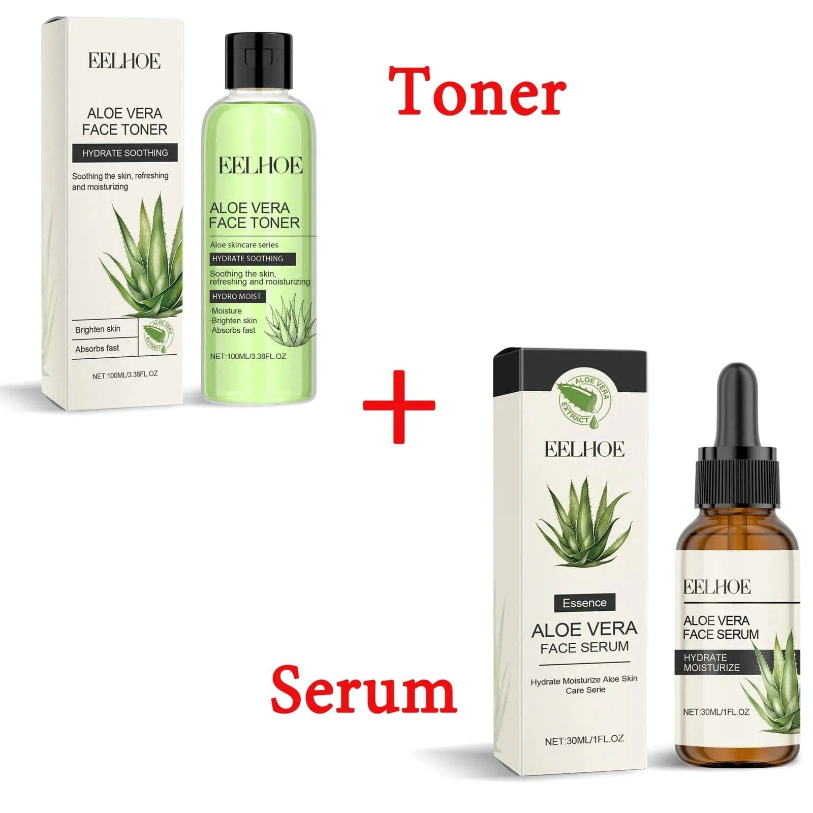 image-Eelhoe Aloe Vera Skin Care Series Fade Fine Lines Light Weight Improving Elasticity Nourishing Hydrating Facial Moisturizing Set