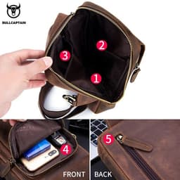 image-BULLCAPTAIN Men's Crossbody Bags Crazy Horse Leather Chest Bag's Leather Crossbody Bages Retro Men's Zip Pocket Short Travel Bag