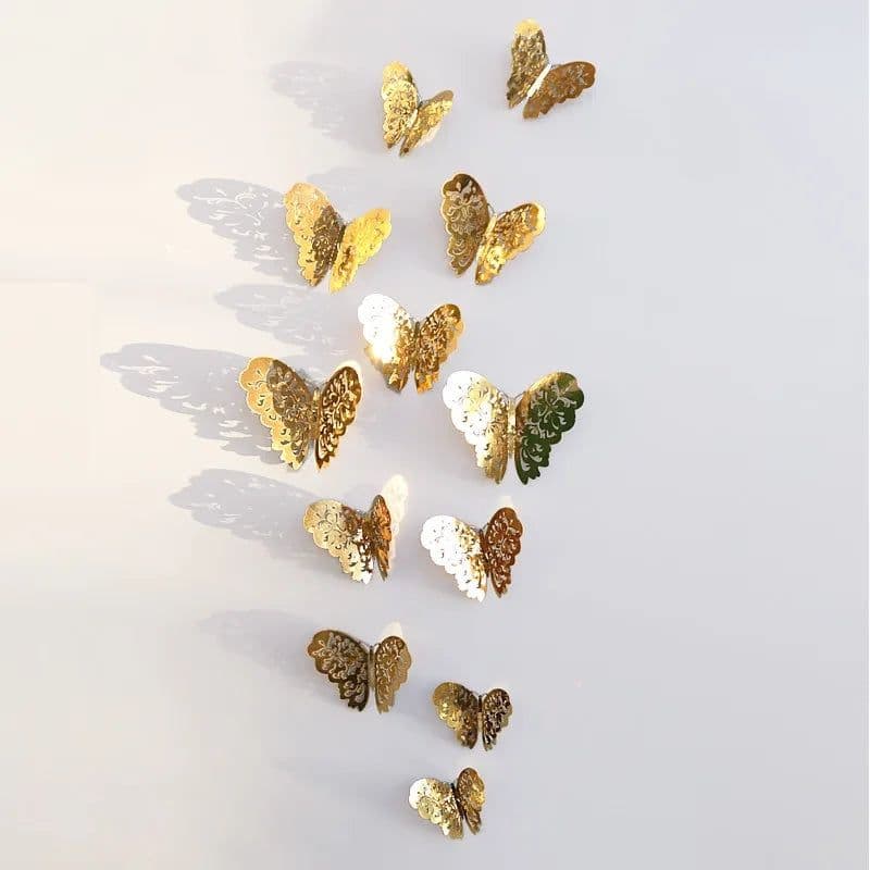 image-12Pcs/Set Hollow 3D Butterfly Wall Stickers For Wedding Decoration Living Room Window Home Decor Gold Silver Butterflies Decals