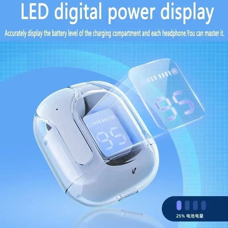 image-Original T2 Wireless Bluetooth Earphone Transparent HIFI Headphones LED Power Digital Display Stereo Sound Earphones for Xiaomi