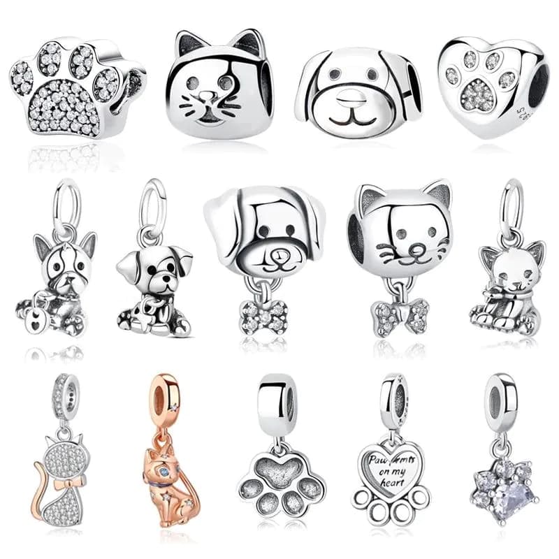 image-Original 925 Sterling Silver Charms Love Pets Dog Cat Paw Print Pendant Beads Fit Brand Bracelets Necklaces Women DIY Jewelry
