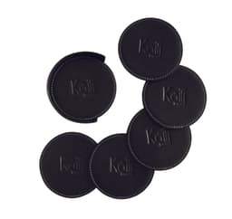 image-K0007AB | Set Sotto Bicchieri da 6 pezzi in Vera Pelle pieno fiore, liscia. Dimensione sotto bicchieri: ø cm 9, Dimensione Porta sotto bicchieri: ø 9 x 3.0 cm. Confezione: Sacchetto Tnt