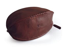 image-K0011BB | Beauty Case "Palla da Rugby" in Vera Pelle - Colore: Testa Moro - Elastico interno ferma flaconi - Chiusura con lampo - Dimensioni: cm 35 x 14 x 14- Confezione: Sacchetto Tnt