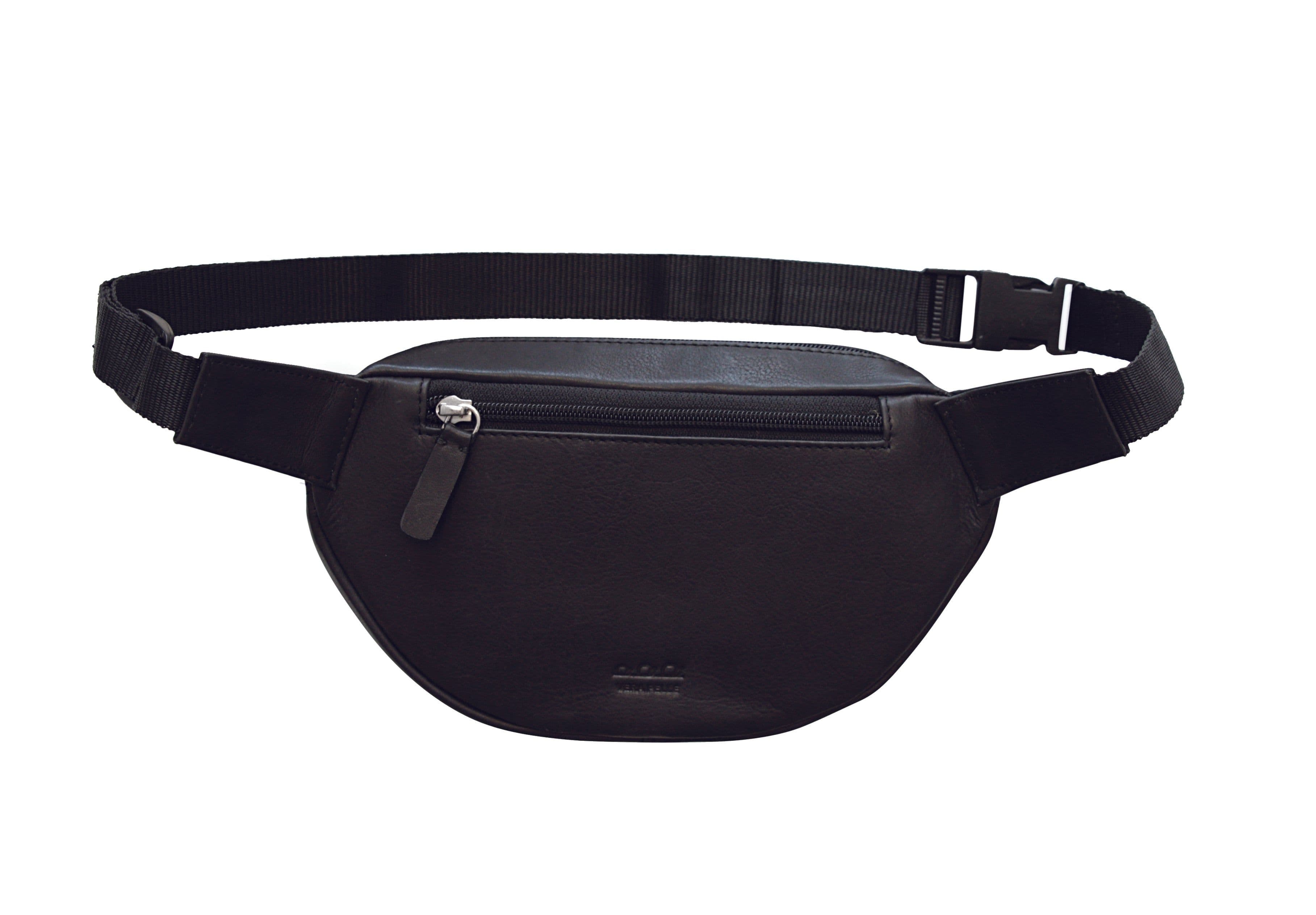 image-K0012AB | Marsupio in Vera Pelle pieno fiore, con leggera grana. 4 tasche con chiusura con lampo. Accessori Nickel Lucido. Colore Nero. Dimensioni: cm 25 x 13 x 5,5.Confezione: Sacchetto Tnt