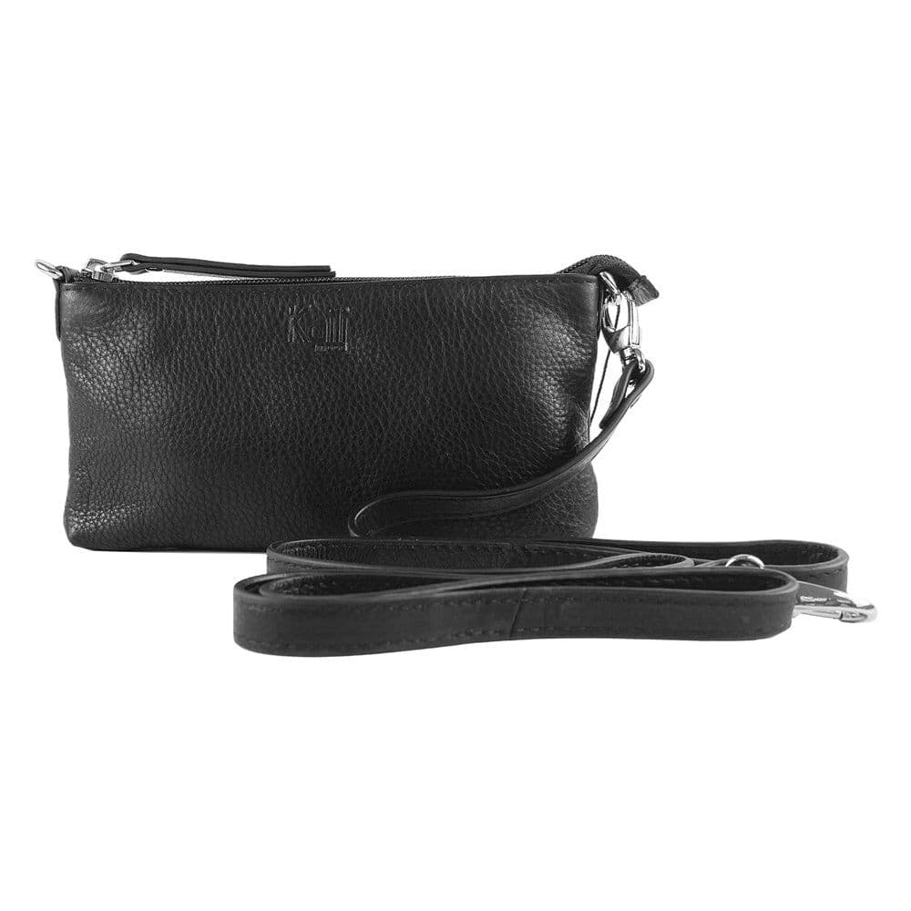 image-K0013AB | Tracollina Donna in Vera Pelle pieno fiore, con leggera grana. Tracolla removibile. Accessori Nickel Lucido. Colore Nero. Dimensioni: cm 20 x 10,5 x 2. Confezione: Sacchetto Tnt