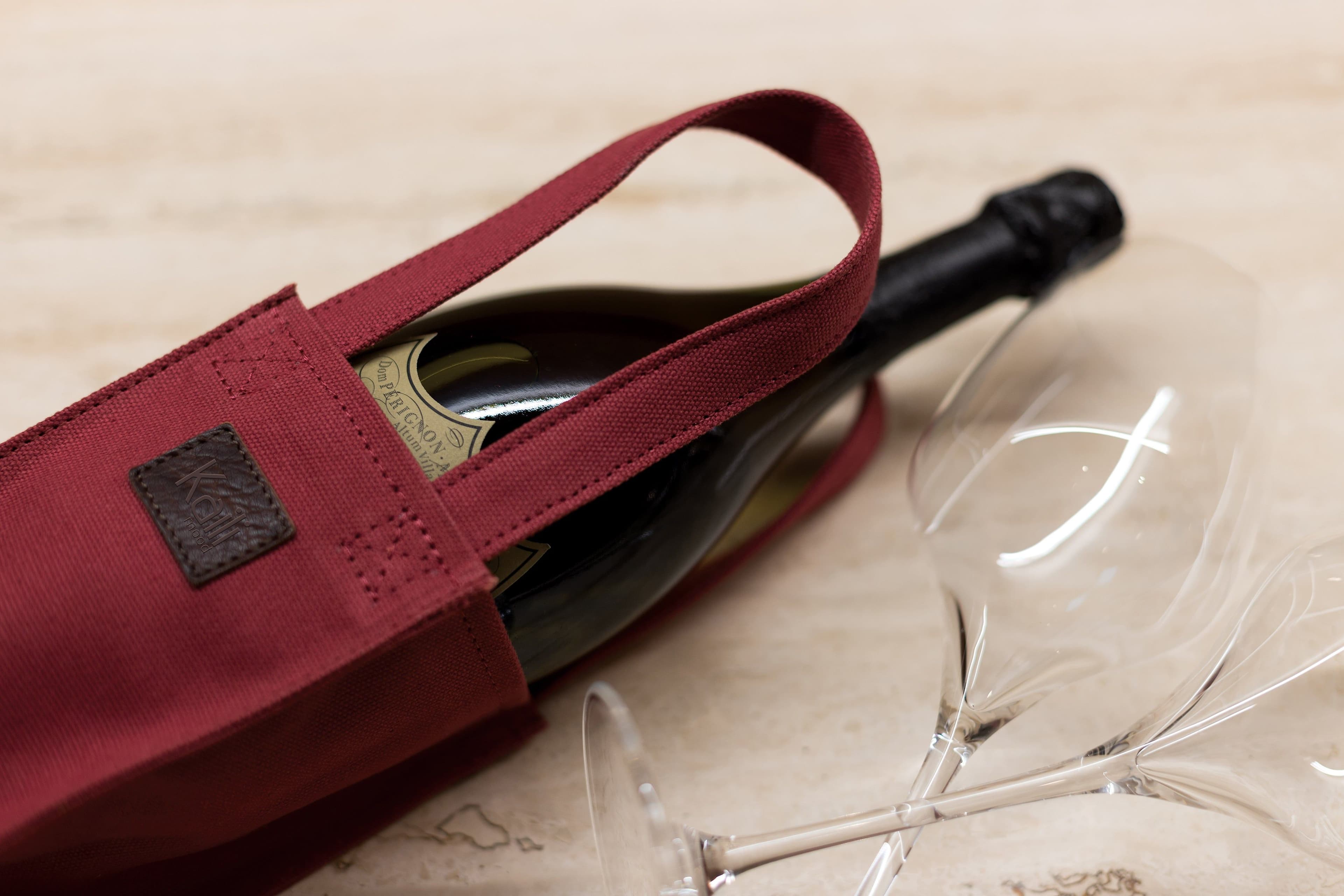 image-K0016XB | Luxury Canvas Bottle Holder Bag / Genuine Leather Col.Bordeaux