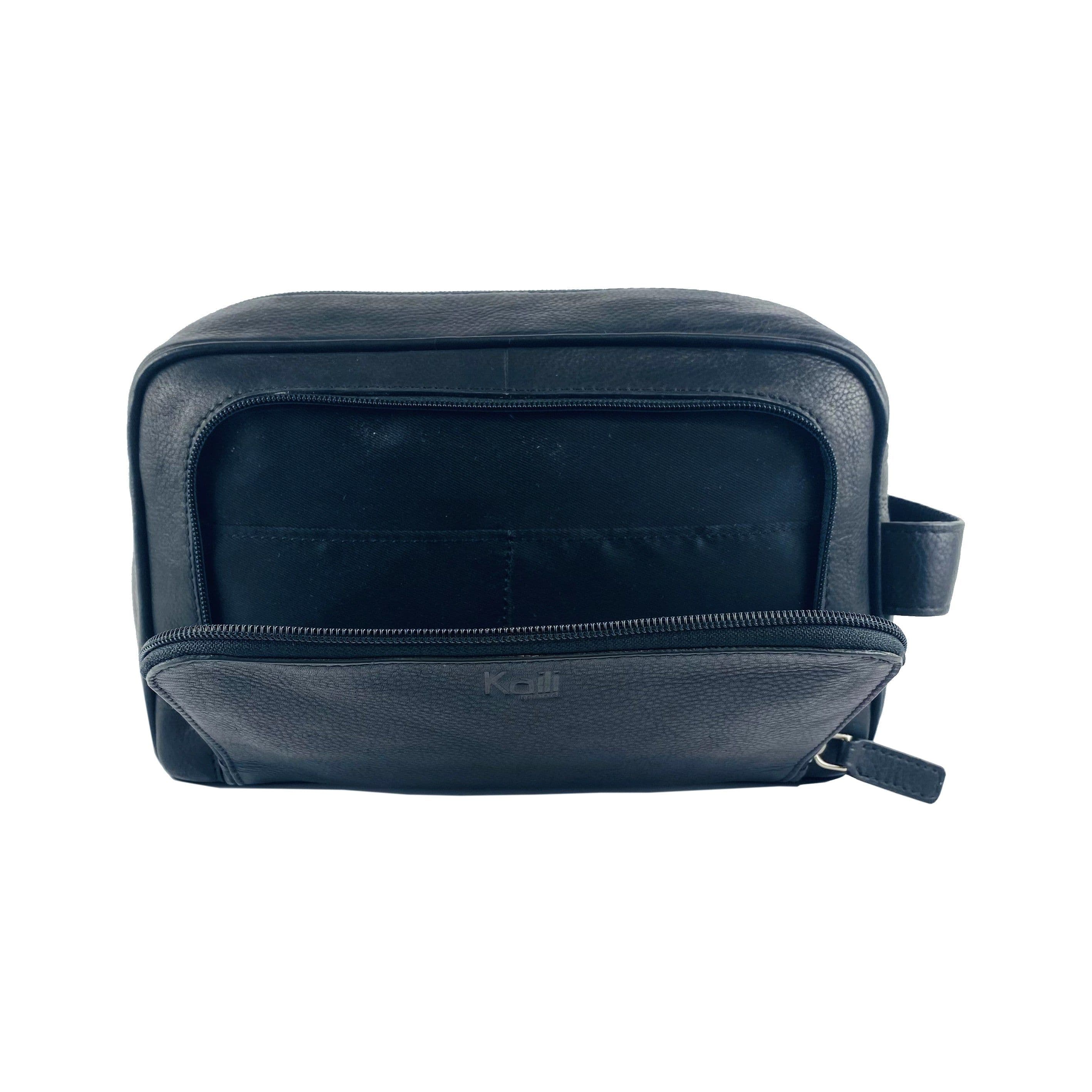 image-K0025AB | Beauty Case con maniglia laterale in Vera Pelle pieno fiore con leggera grana – Colore Nero. Chiusura con lampo, Dimensioni: cm 25 x 16 x 12. Confezione: Sacchetto Tnt