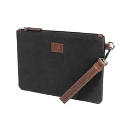 image-K0027AB | Busta da Polso in Canvas/Vera Pelle pieno fiore Volanata - Colore Nero/Testa Moro - Accessori Nickel lucido. Dimensioni: cm 25,5 x 17,5 x 1 - Confezione: Sacchetto Tnt