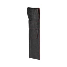 image-K0028AB | Custodia per Penne in Vera Pelle pieno fiore, grana dollaro - Colore Nero con bordi Rossi - Dimensioni: cm 4,5 x 16,5 x 1 - Confezione: Scatola regalo fondo/coperchio