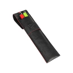 image-K0028AB | Custodia per Penne in Vera Pelle pieno fiore, grana dollaro - Colore Nero con bordi Rossi - Dimensioni: cm 4,5 x 16,5 x 1 - Confezione: Scatola regalo fondo/coperchio