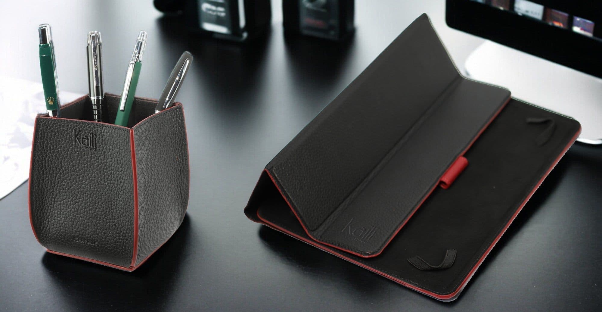 image-K0032AB | Desk pen holder - Genuine Leather Col. Black