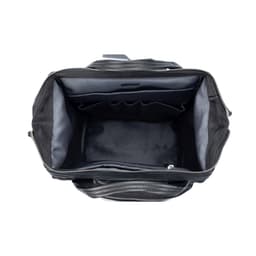 image-K0037AB | Zaino Idrorepellente in Nylon Waterproof/Vera Pelle pieno fiore con leggera grana - Colore Nero - Accessori Nickel lucido. Dimensioni: cm 27 x 39 x 19 - Confezione: Sacchetto Tnt
