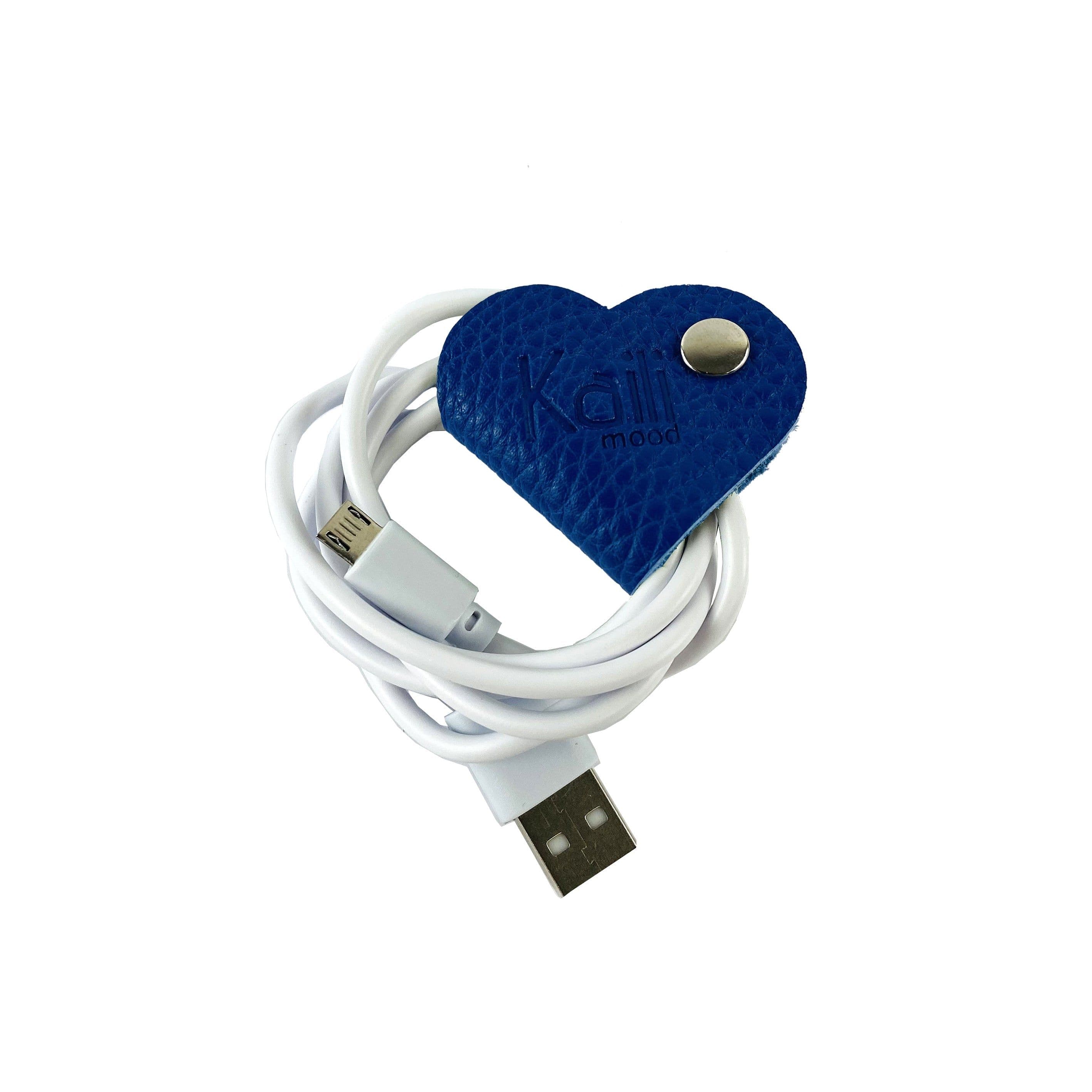 image-K0039DB | Genuine Leather Heart Cable Wrap Made in Italy Col. Blue