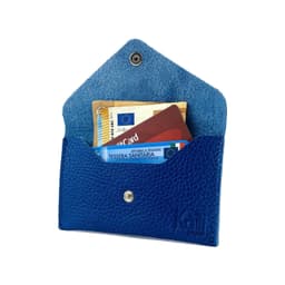 image-K0040DB | Bustina con pattina Made in Italy in Vera Pelle pieno fiore, grana dollaro - Colore Blu - Dimensioni: cm 13 x 8 x 0,5 - Confezione: Gift Box rigido fondo/coperchio