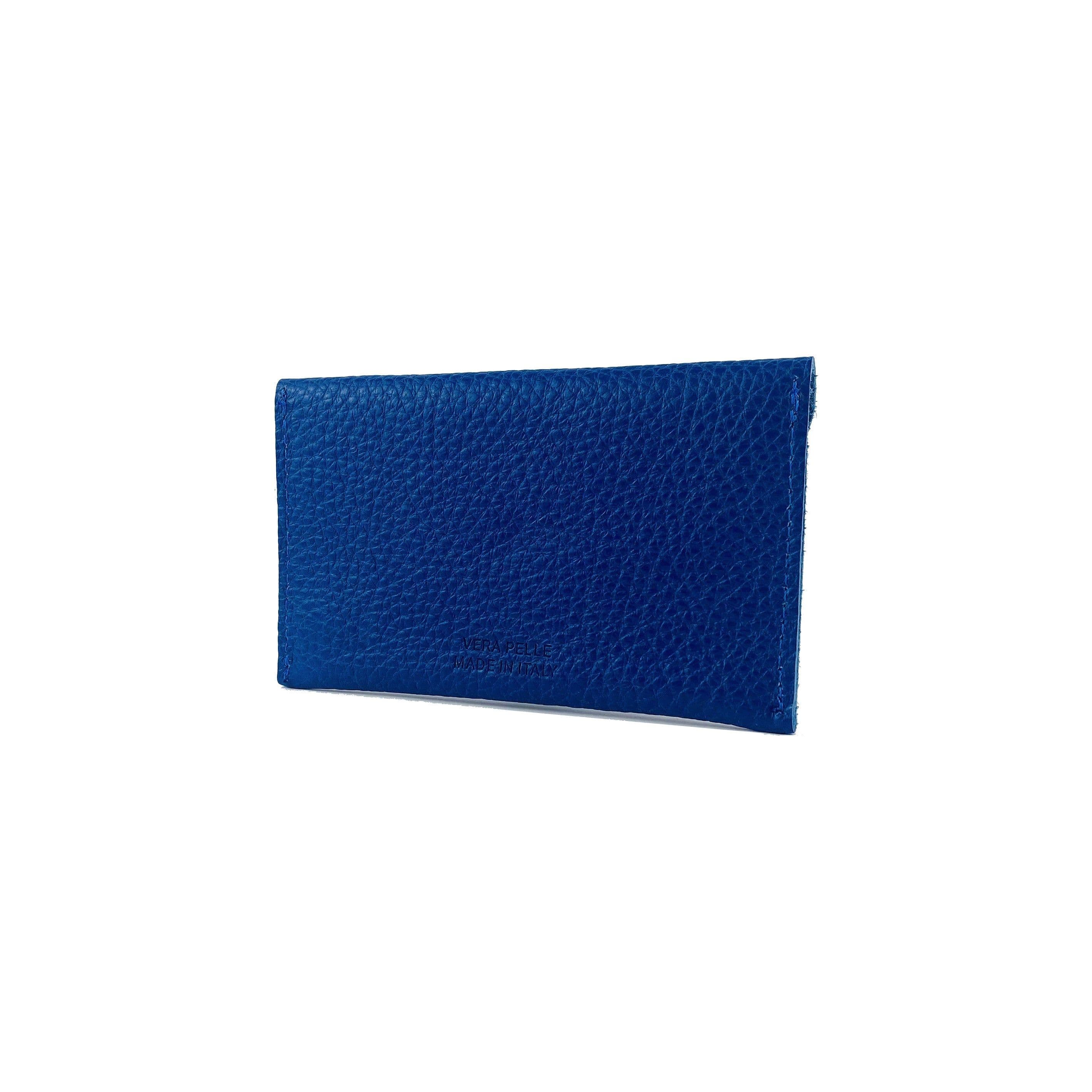 image-K0040DB | Bustina con pattina Made in Italy in Vera Pelle pieno fiore, grana dollaro - Colore Blu - Dimensioni: cm 13 x 8 x 0,5 - Confezione: Gift Box rigido fondo/coperchio
