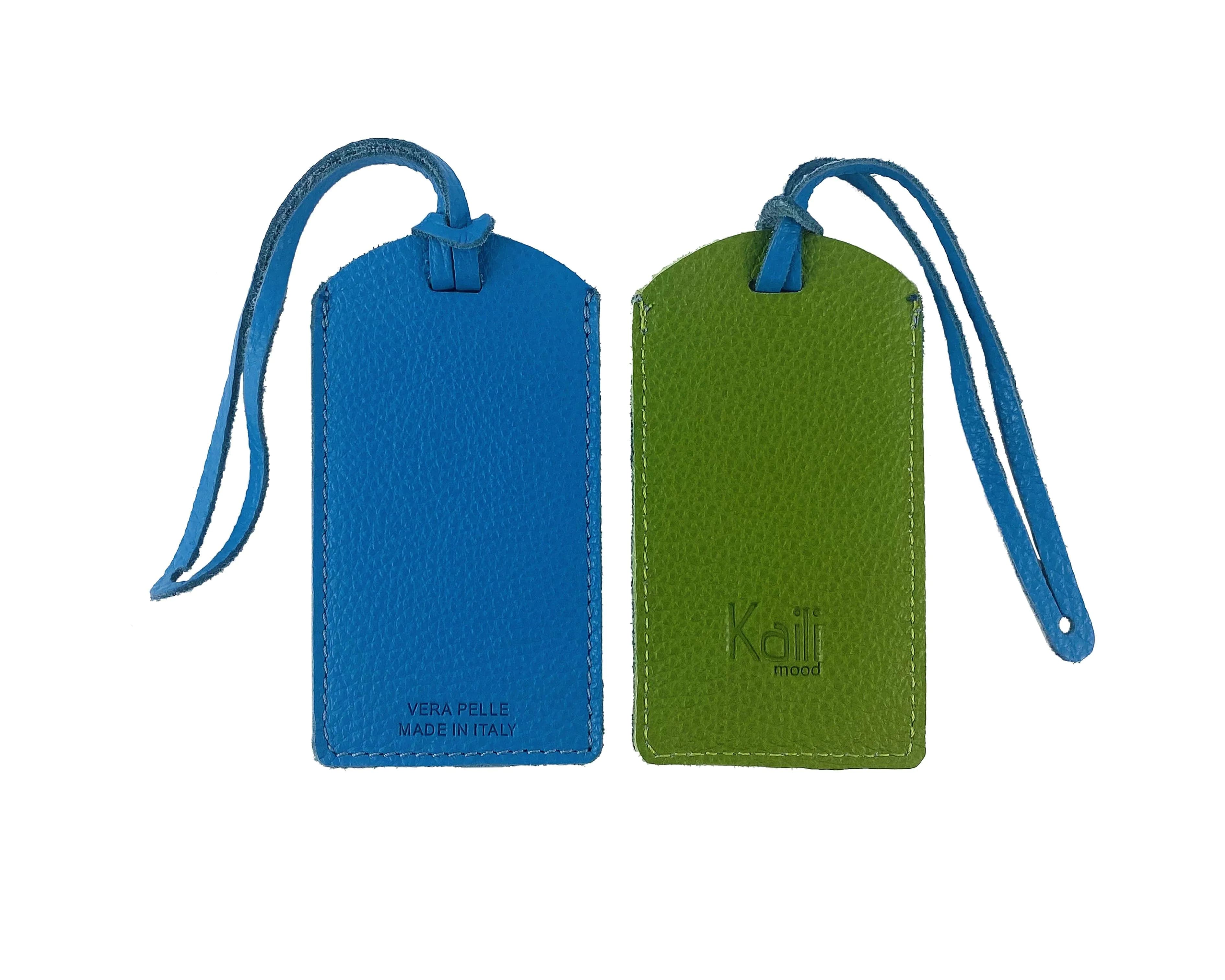 image-K0041EOB | Two-tone luggage tag in Green/Light Blue Genuine Leather