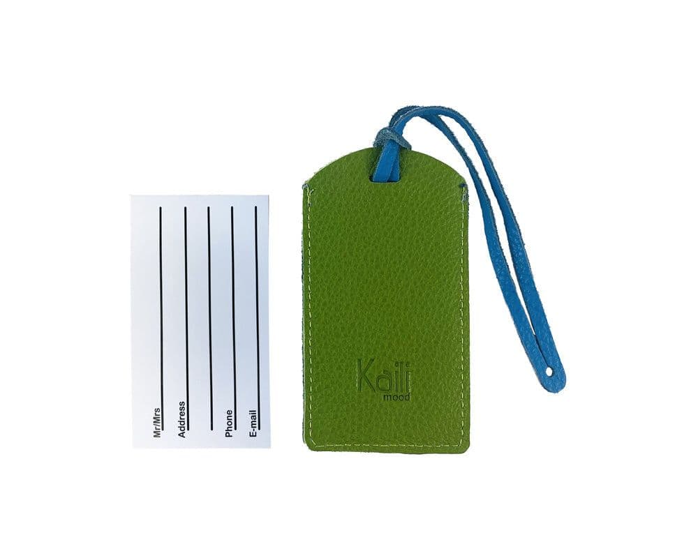 image-K0041EOB | Two-tone luggage tag in Green/Light Blue Genuine Leather