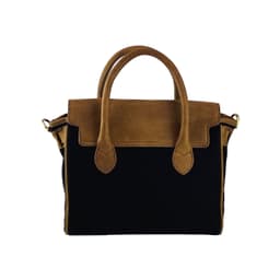 image-K0042ACB | Borsa a Mano Mini in Canvas/Vera Pelle Made in Italy. Tracolla removibile. Attacchi con moschettoni in metallo Ottone Anticato - Colore Nero - Dimensioni: cm 24 x 20 x 12