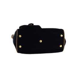 image-K0042ACB | Borsa a Mano Mini in Canvas/Vera Pelle Made in Italy. Tracolla removibile. Attacchi con moschettoni in metallo Ottone Anticato - Colore Nero - Dimensioni: cm 24 x 20 x 12