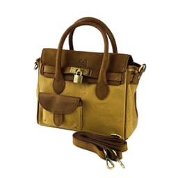 image-K0042BACB | Mini Handbag in Canvas/Genuine Leather Made in Italy. Removable shoulder strap. Attachments with metal snap hooks in Antique Brass - Hazelnut color - Dimensions: 24 x 20 x 12 cm