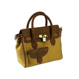 image-K0042BACB | Mini Handbag in Canvas/Genuine Leather Made in Italy. Removable shoulder strap. Attachments with metal snap hooks in Antique Brass - Hazelnut color - Dimensions: 24 x 20 x 12 cm