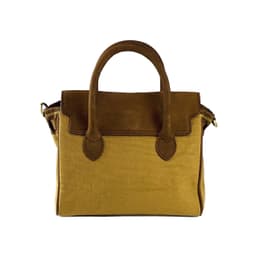 image-K0042BACB | Mini Handbag in Canvas/Genuine Leather Made in Italy. Removable shoulder strap. Attachments with metal snap hooks in Antique Brass - Hazelnut color - Dimensions: 24 x 20 x 12 cm