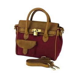 image-K0042XCB | Mini Handbag in Canvas/Genuine Leather Made in Italy. Removable shoulder strap. Attachments with metal snap hooks in Antique Brass - Bordeaux color - Dimensions: 24 x 20 x 12 cm