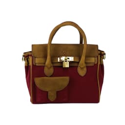 image-K0042XCB | Mini Handbag in Canvas/Genuine Leather Made in Italy. Removable shoulder strap. Attachments with metal snap hooks in Antique Brass - Bordeaux color - Dimensions: 24 x 20 x 12 cm