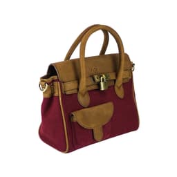 image-K0042XCB | Borsa a Mano Mini in Canvas/Vera Pelle Made in Italy. Tracolla removibile. Attacchi con moschettoni in metallo Ottone Anticato - Colore Bordeaux - Dimensioni: cm 24 x 20 x 12