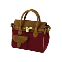 image-K0042XCB | Borsa a Mano Mini in Canvas/Vera Pelle Made in Italy. Tracolla removibile. Attacchi con moschettoni in metallo Ottone Anticato - Colore Bordeaux - Dimensioni: cm 24 x 20 x 12