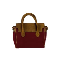 image-K0042XCB | Borsa a Mano Mini in Canvas/Vera Pelle Made in Italy. Tracolla removibile. Attacchi con moschettoni in metallo Ottone Anticato - Colore Bordeaux - Dimensioni: cm 24 x 20 x 12