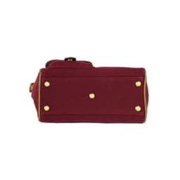 image-K0042XCB | Borsa a Mano Mini in Canvas/Vera Pelle Made in Italy. Tracolla removibile. Attacchi con moschettoni in metallo Ottone Anticato - Colore Bordeaux - Dimensioni: cm 24 x 20 x 12