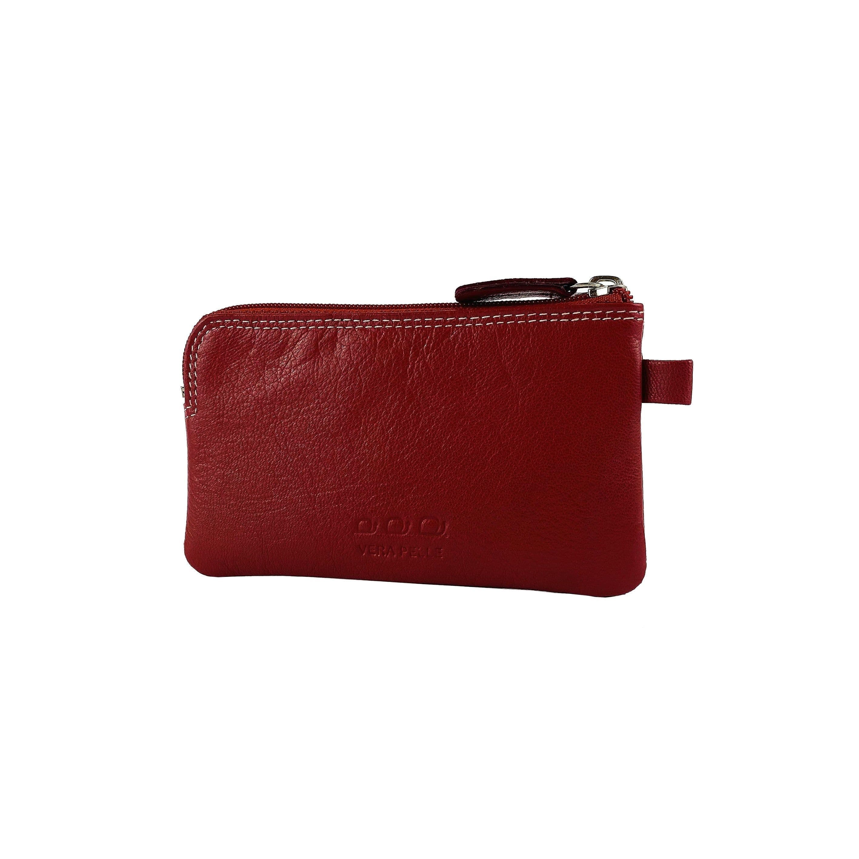 image-K10218VB | Portachiavi/Portamonete in Vera Pelle Col.Rosso. Chiusura lampo Accessori Nickel lucido. Dimensioni: cm 12 x 7 x 0,5. Confezione: Gift Box rigido fondo/coperchio